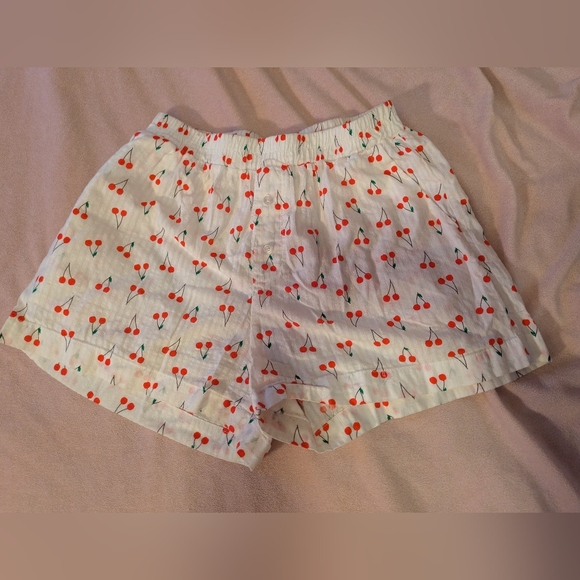 🍒Cherry Print White Women's Boxer Pajama Shorts 100% Cotton - Picture 1 of 6